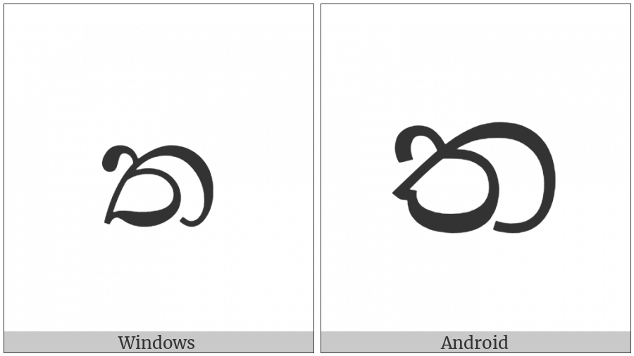 Sinhala Letter Alpapraana Tayanna on various operating systems