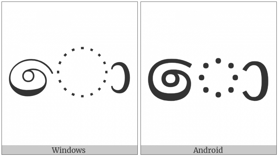 Sinhala Vowel Sign Kombuva Haa Aela-Pilla on various operating systems