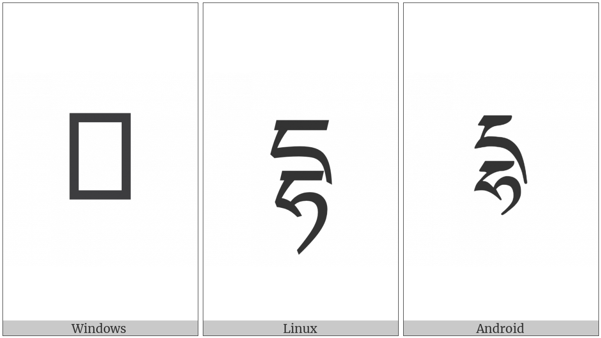Tibetan Letter Dha on various operating systems