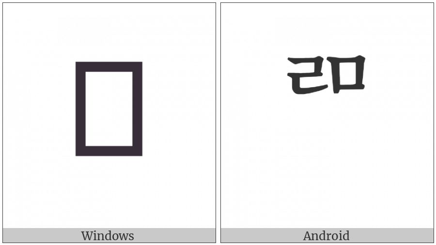 Hangul Choseong Rieul-Mieum on various operating systems