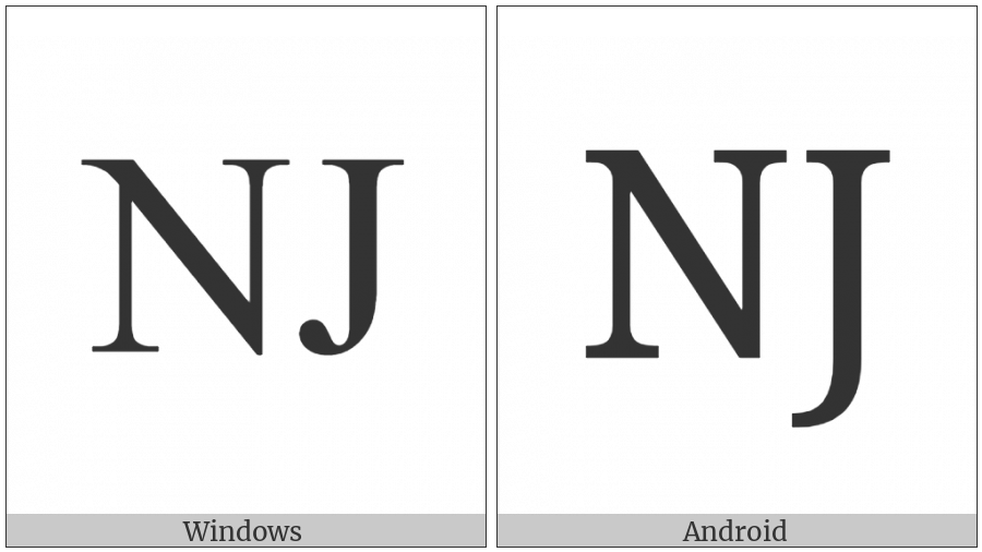 Latin Capital Letter Nj on various operating systems