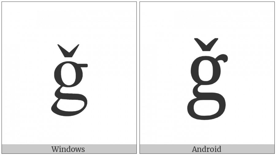 Latin Small Letter G With Caron on various operating systems