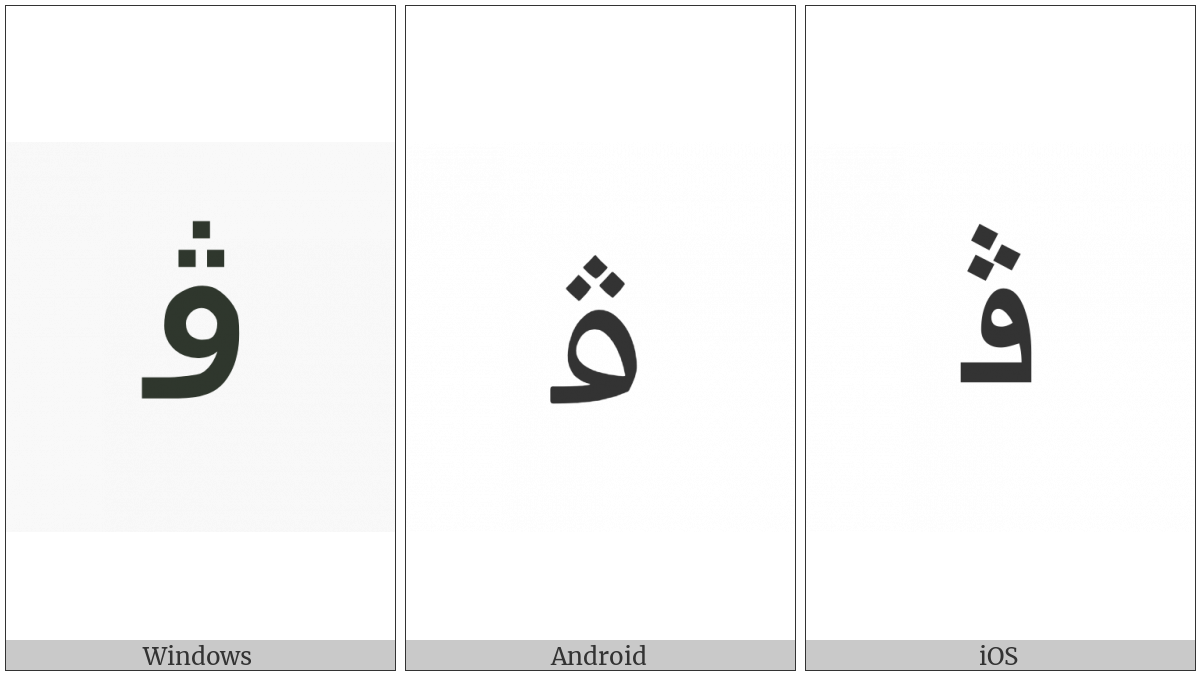 Arabic Letter Veh Initial Form on various operating systems