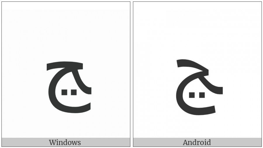Arabic Letter Nyeh Final Form on various operating systems