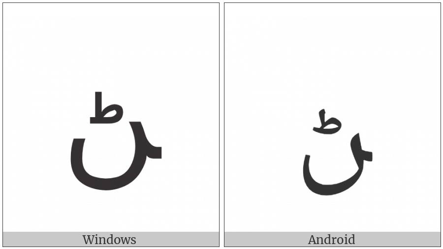 Arabic Letter Rnoon Final Form on various operating systems