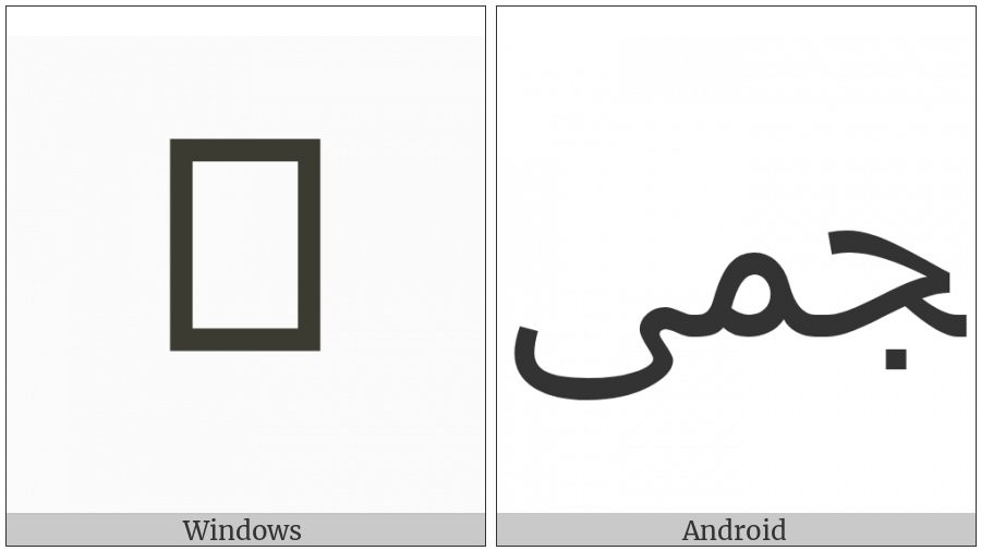 Arabic Ligature Jeem With Meem With Alef Maksura Final Form on various operating systems