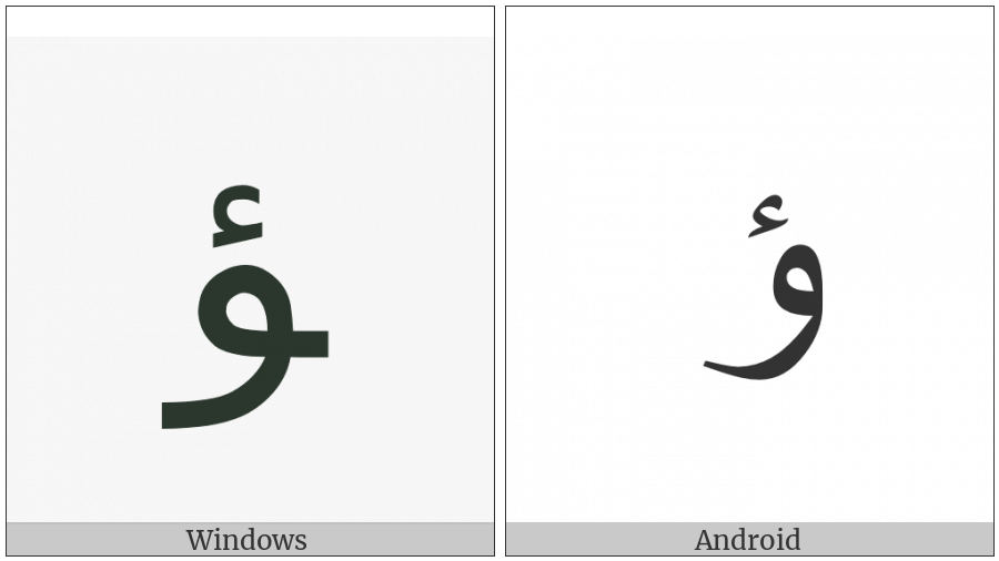 Arabic Letter Waw With Hamza Above Final Form on various operating systems