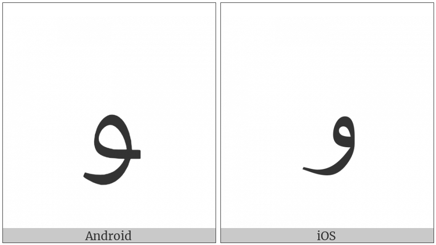 Arabic Letter Waw Final Form on various operating systems