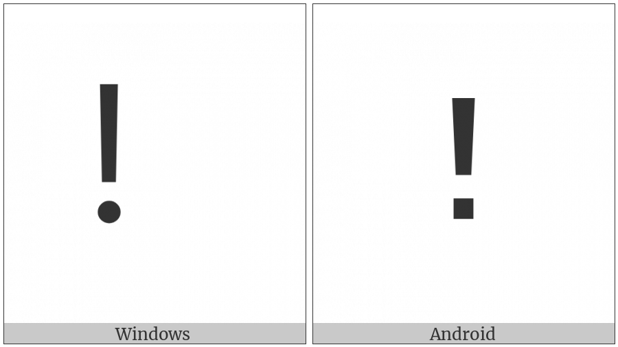 Fullwidth Exclamation Mark on various operating systems