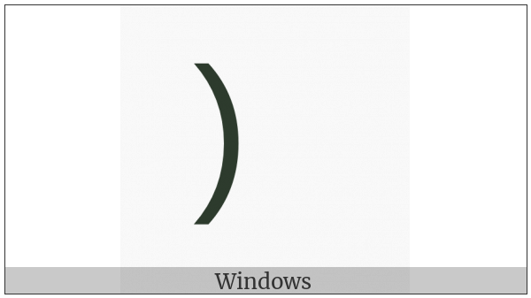 Fullwidth Right Parenthesis on various operating systems