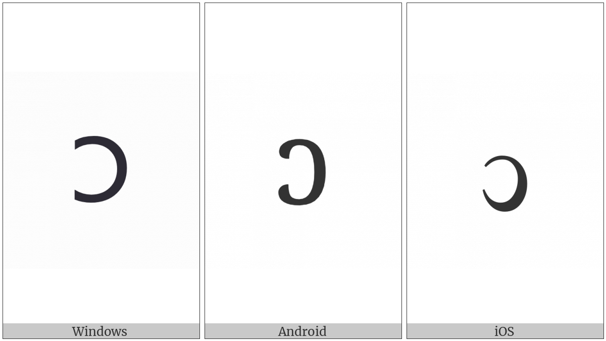 Latin Small Letter Reversed C on various operating systems