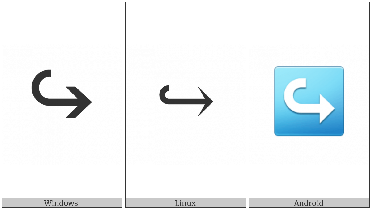 Rightwards Arrow With Hook on various operating systems
