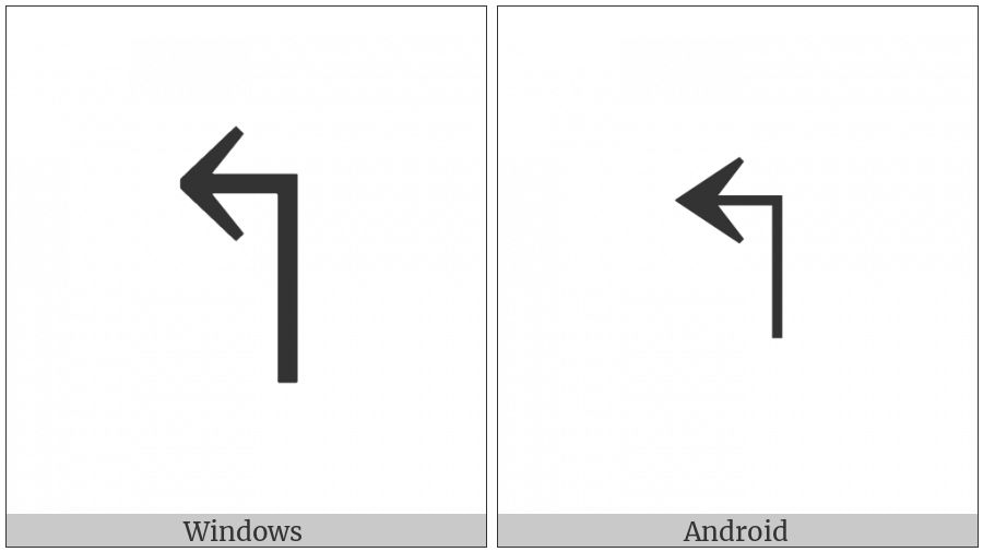 Upwards Arrow With Tip Leftwards on various operating systems