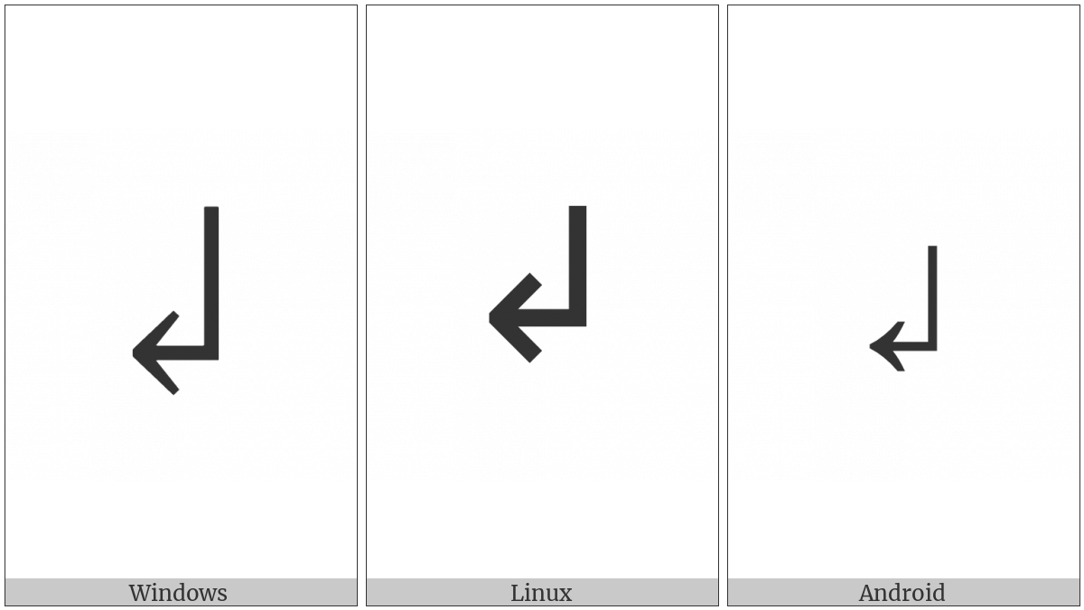 Downwards Arrow With Tip Leftwards on various operating systems