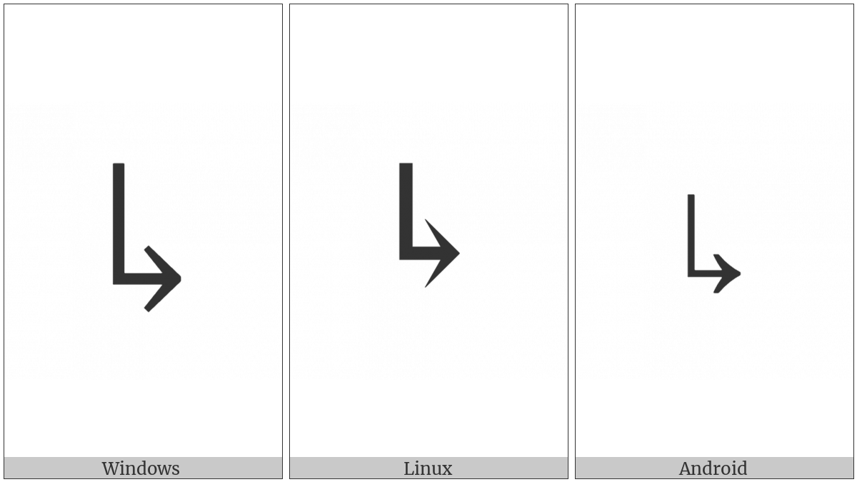 Downwards Arrow With Tip Rightwards on various operating systems