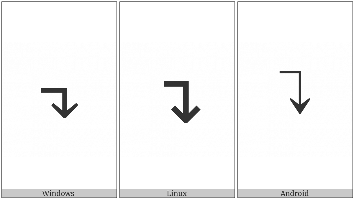 Rightwards Arrow With Corner Downwards on various operating systems