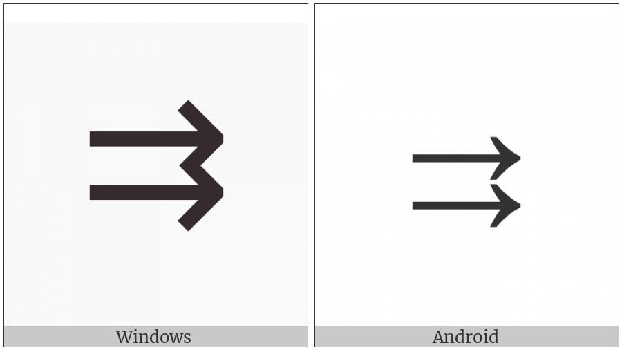 Rightwards Paired Arrows on various operating systems