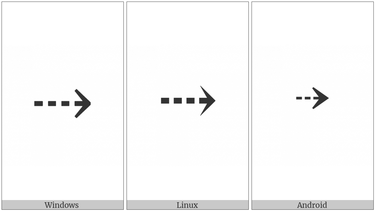 Rightwards Dashed Arrow on various operating systems