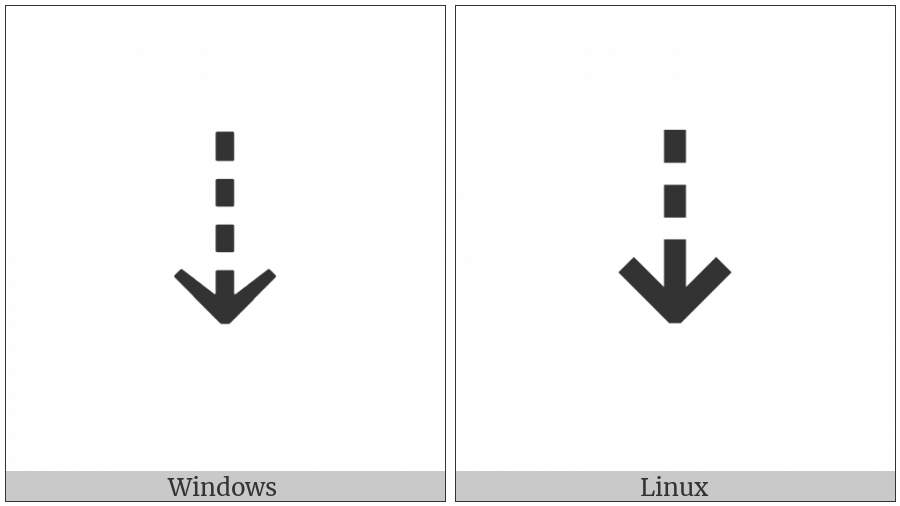 Downwards Dashed Arrow on various operating systems