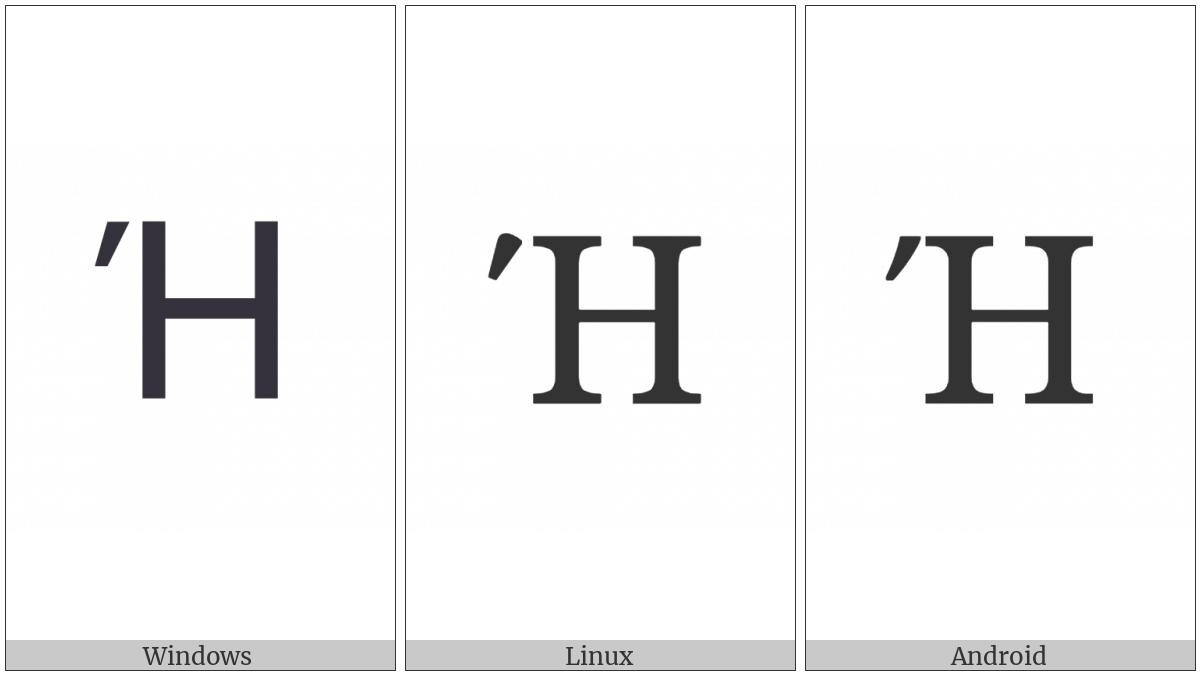Greek Capital Letter Eta With Tonos on various operating systems