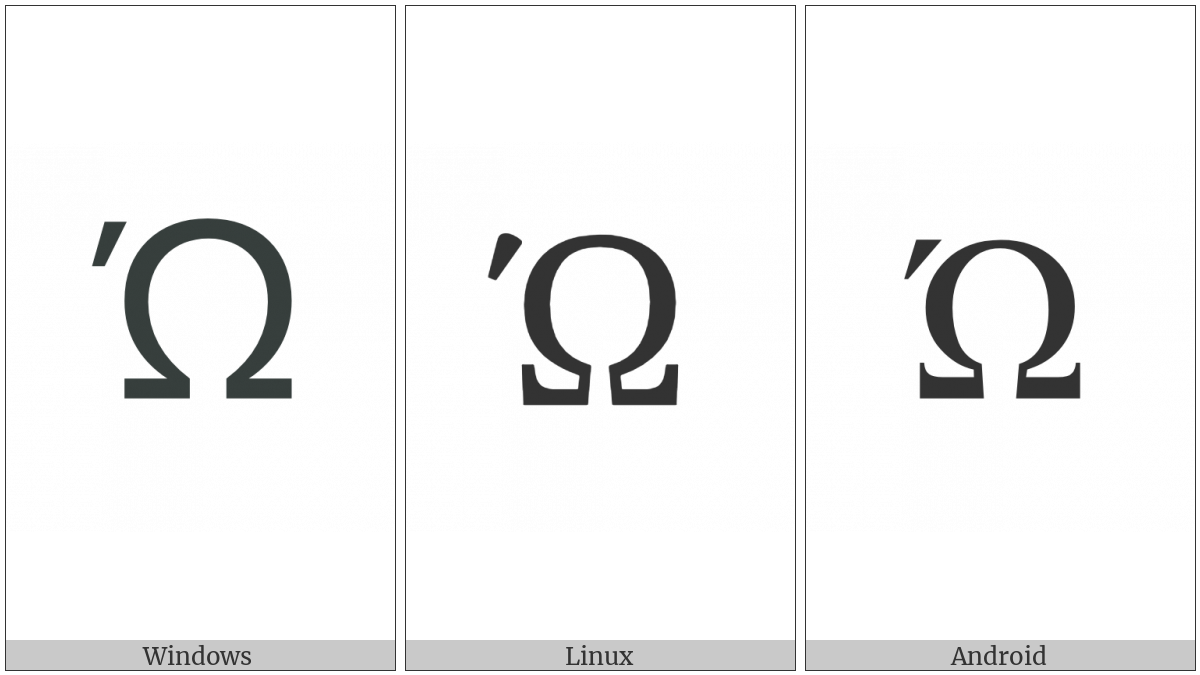 Greek Capital Letter Omega With Tonos on various operating systems