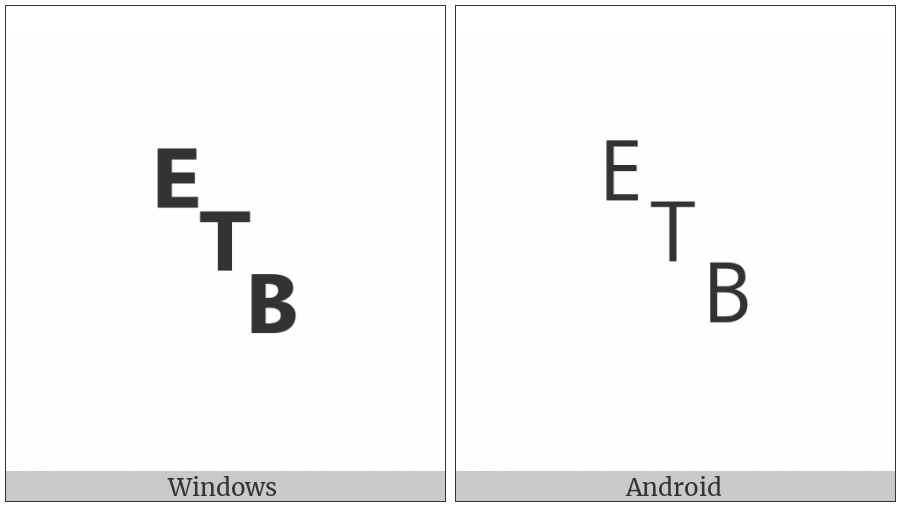 Symbol For End Of Transmission Block on various operating systems