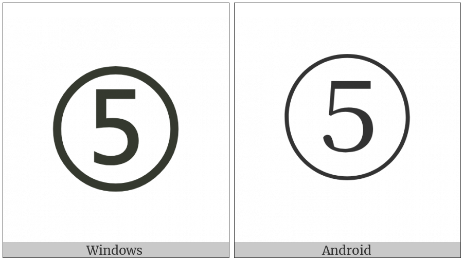 Circled Digit Five on various operating systems