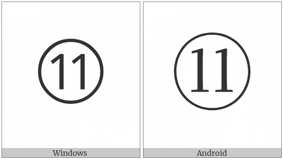 Circled Number Eleven on various operating systems