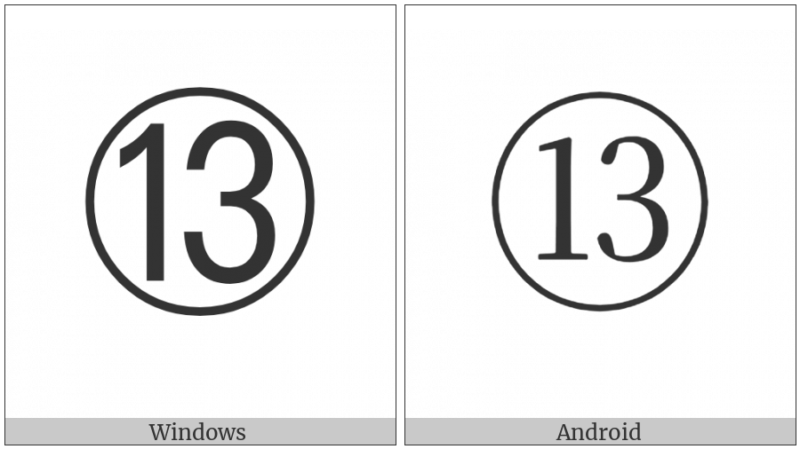 Circled Number Thirteen on various operating systems