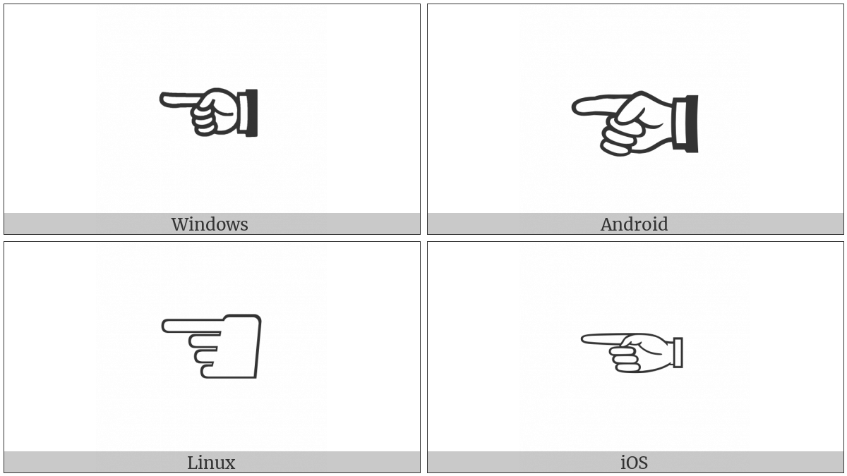 White Left Pointing Index on various operating systems