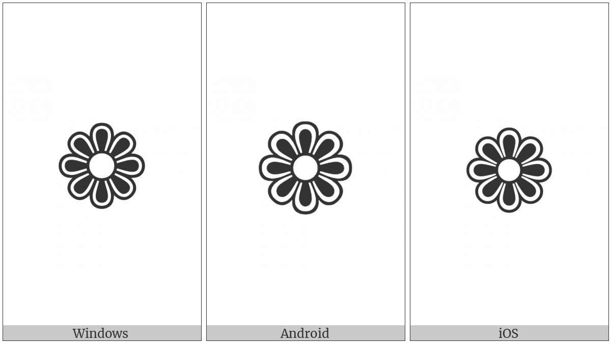 Eight Petalled Outlined Black Florette on various operating systems