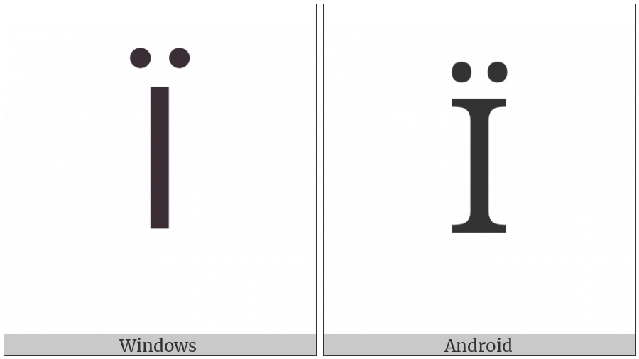 Cyrillic Capital Letter Yi on various operating systems