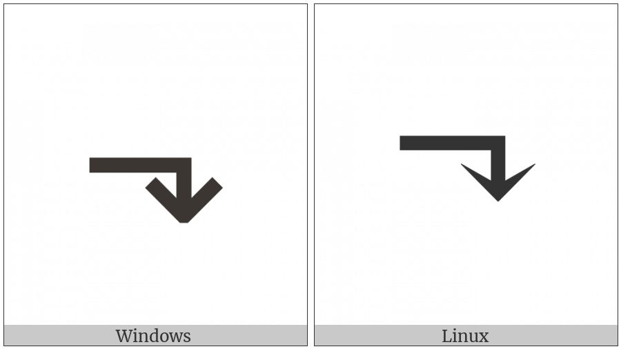 Rightwards Arrow With Tip Downwards on various operating systems