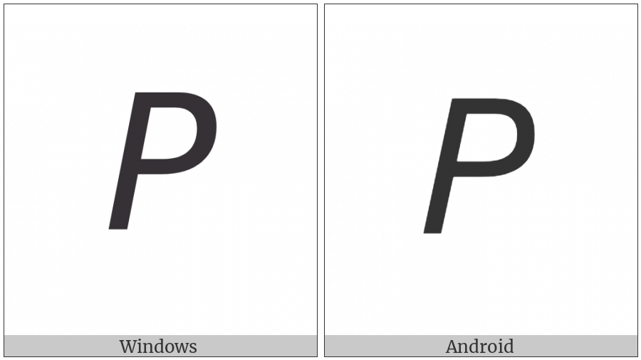 Mathematical Sans-Serif Italic Capital P on various operating systems