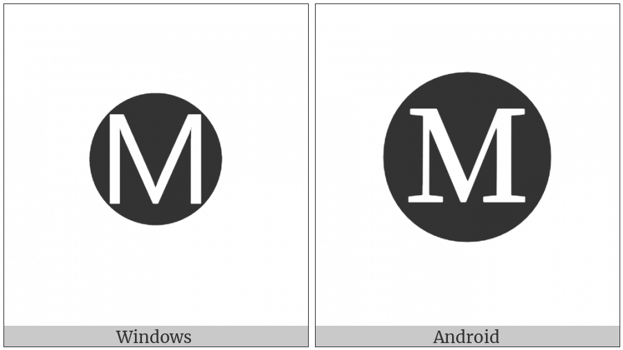 Negative Circled Latin Capital Letter M on various operating systems