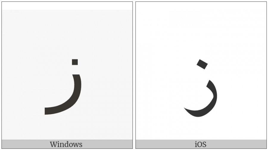 Arabic Letter Zain on various operating systems