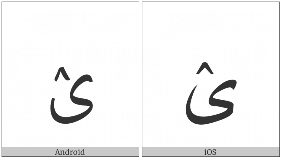 Arabic Letter Farsi Yeh With Inverted V on various operating systems