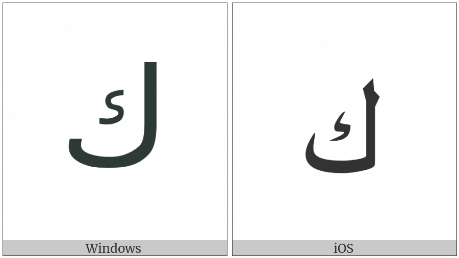 Arabic Letter Kaf on various operating systems