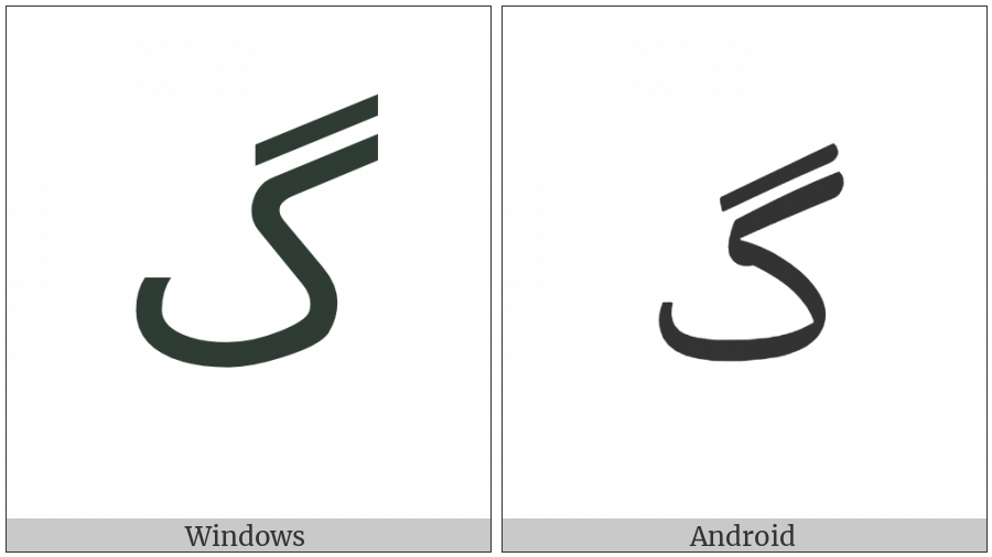Arabic Letter Gaf on various operating systems