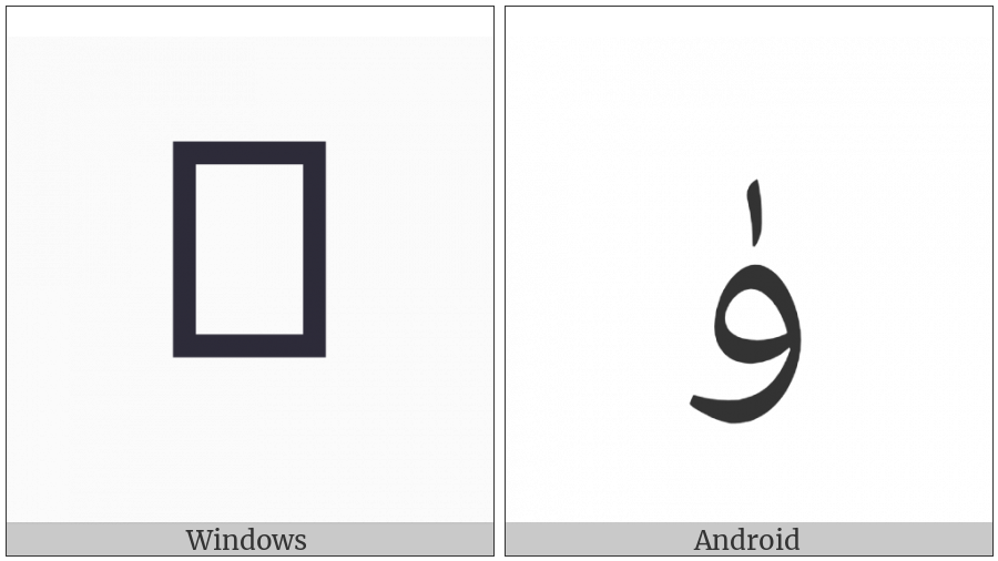 Arabic Letter Yu on various operating systems