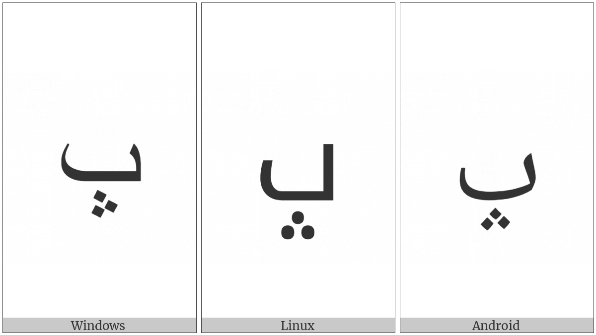 Arabic Letter Beh With Three Dots Pointing Upwards Below on various operating systems