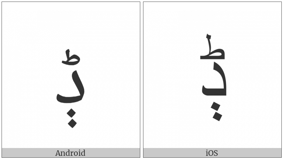 Arabic Letter Dal With Two Dots Vertically Below And Small Tah on various operating systems