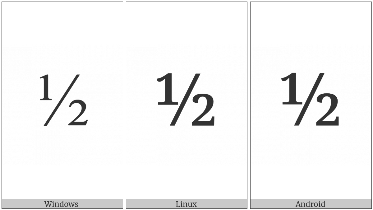 Vulgar Fraction One Half on various operating systems