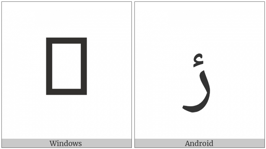 Arabic Letter Reh With Hamza Above on various operating systems
