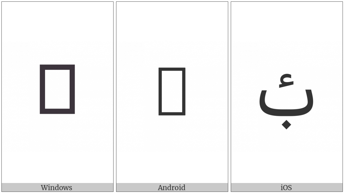 Arabic Letter Beh With Hamza Above on various operating systems