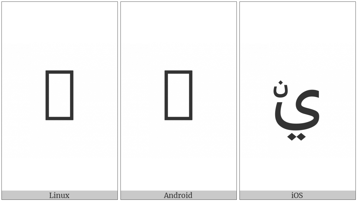 Arabic Letter Yeh With Two Dots Below And Small Noon Above on various operating systems