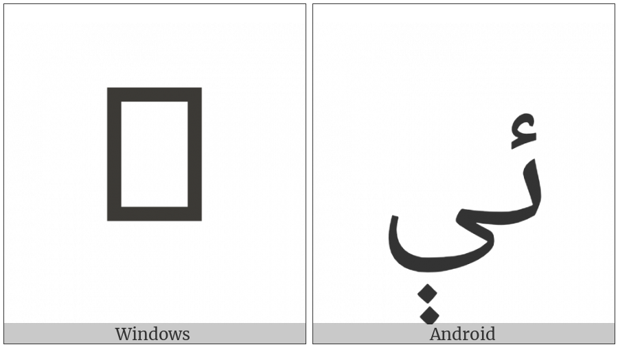 Arabic Ligature Yeh With Hamza Above With E Isolated Form on various operating systems