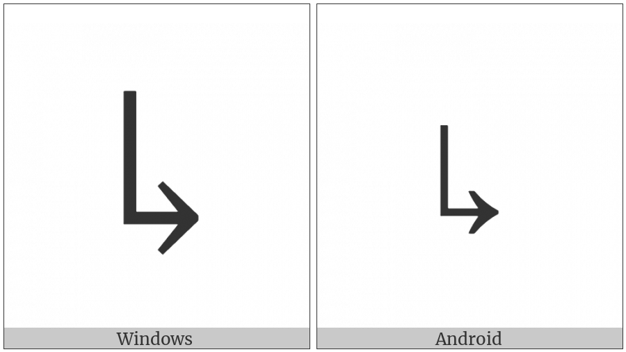 Downwards Arrow With Tip Rightwards on various operating systems