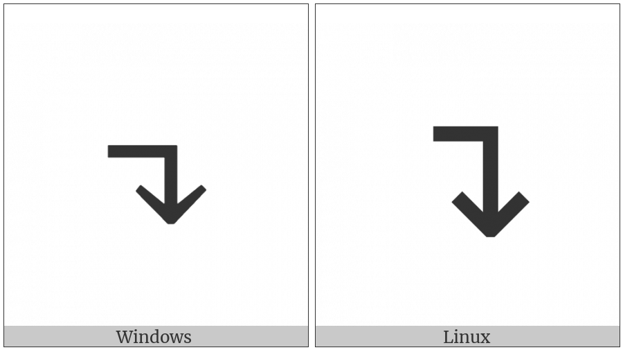 Rightwards Arrow With Corner Downwards on various operating systems
