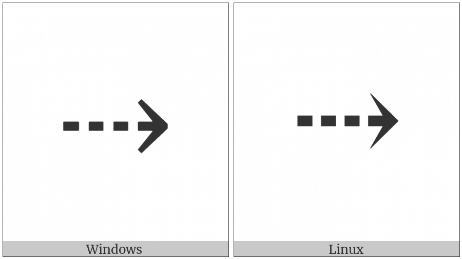 Rightwards Dashed Arrow on various operating systems